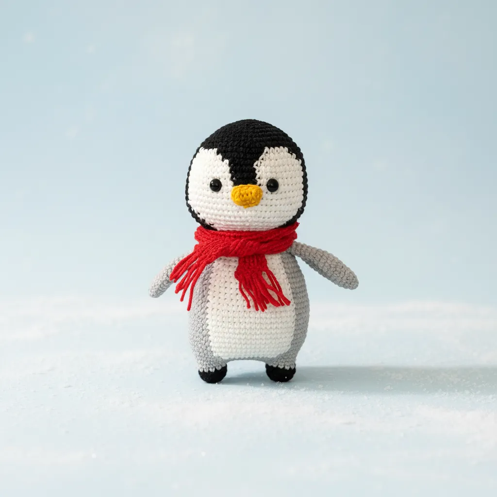 Örgü Yılbaşı Penguen Amigurumi Oyuncak - 25 cm Boyunda