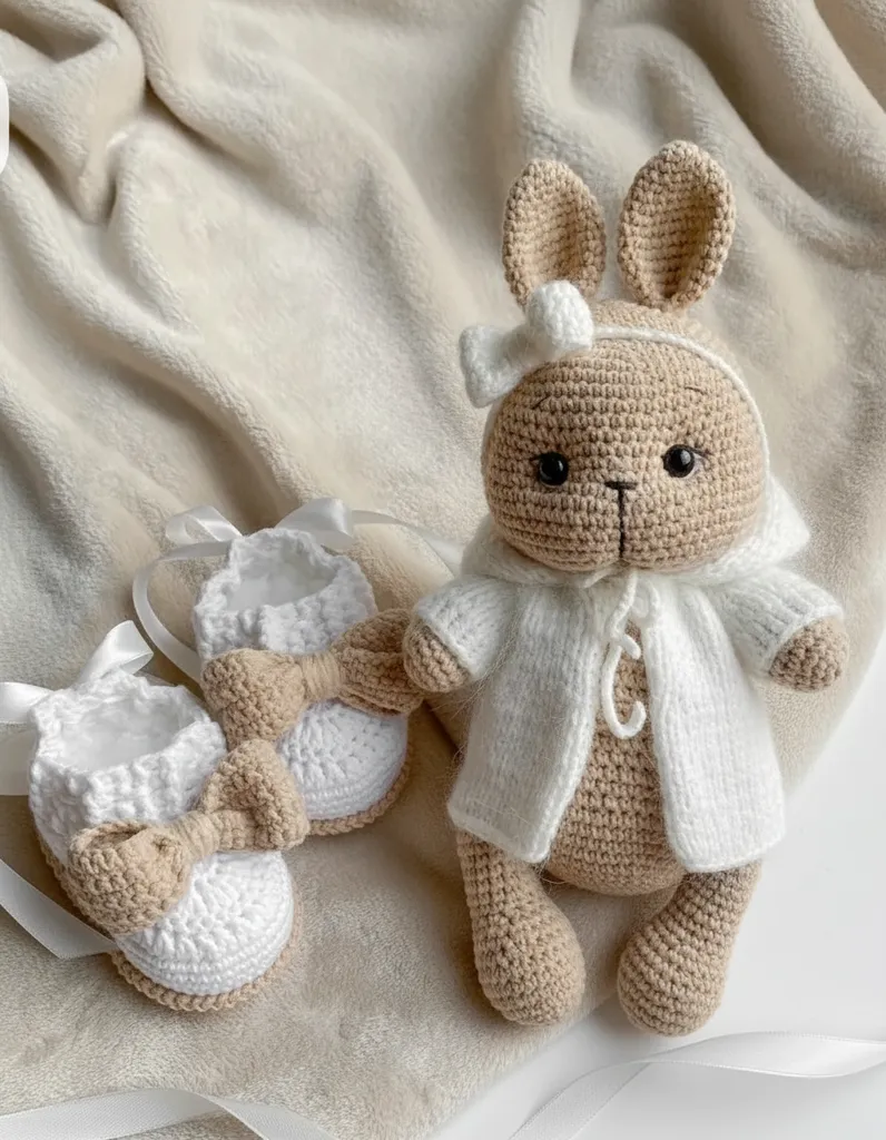 Amigurumi Tavşan Oyuncak, Çıngırak ve Patik Takımı - El Emeği