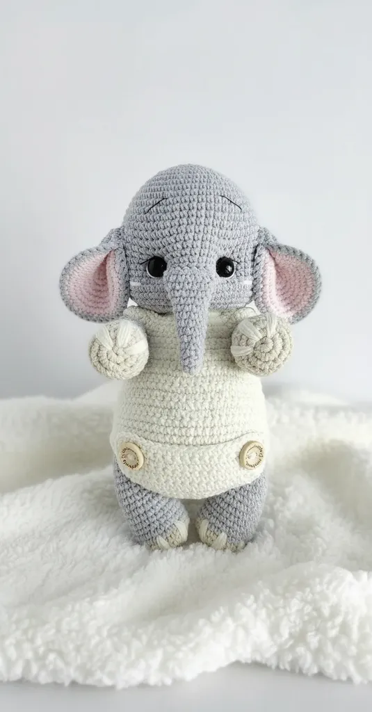 Gri Tulumlu Amigurumi Fil Oyuncak Bebek - 25 cm - El Emeği