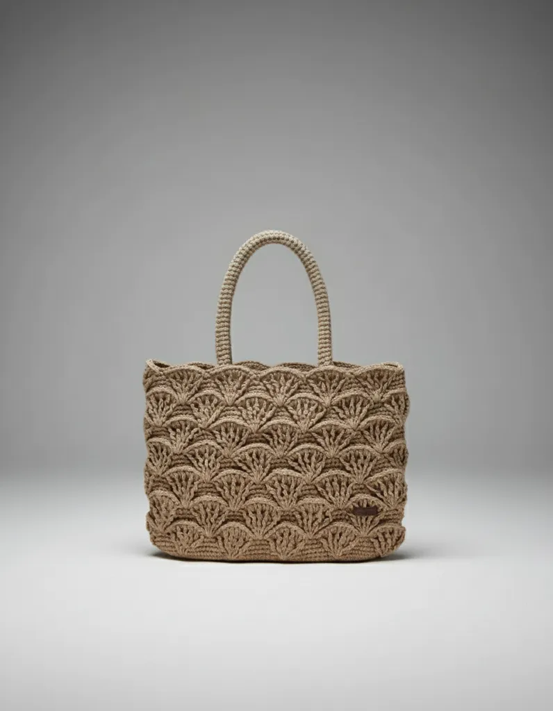 Hasır Örgü Omuz Çantası - Deniz Kabuğu Desenli El Örgüsü