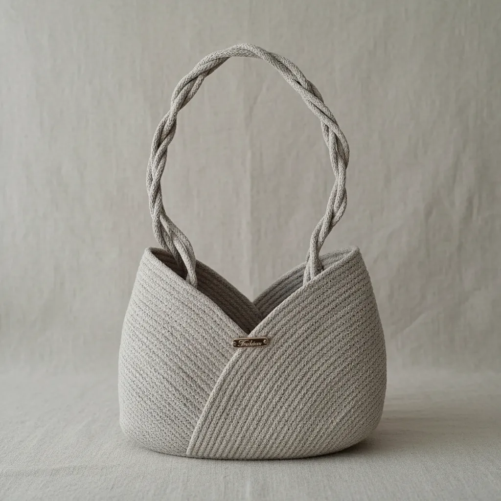 Gri Örgü Kol Çantası - Tress İple Yapılmış El İşçiliği