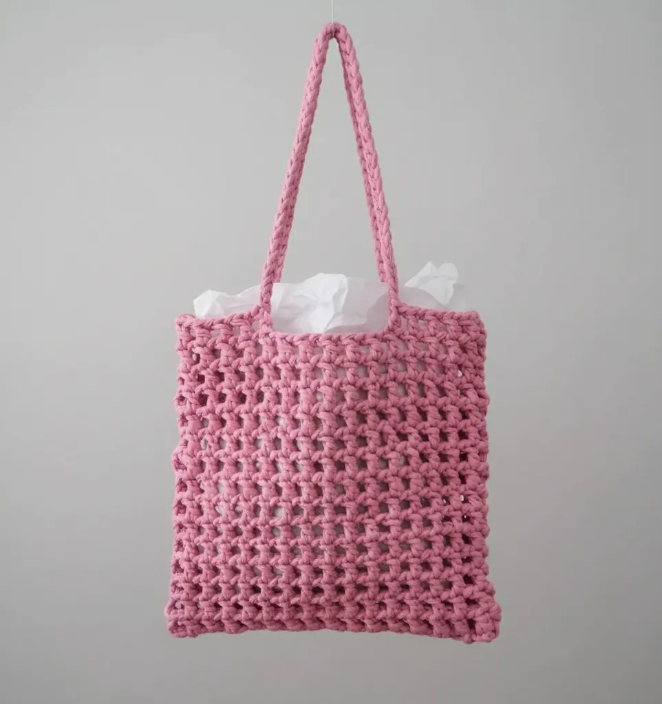 Pembe Örgü Omuz Çantası - Penye İpten El Emeği Veronika Çanta