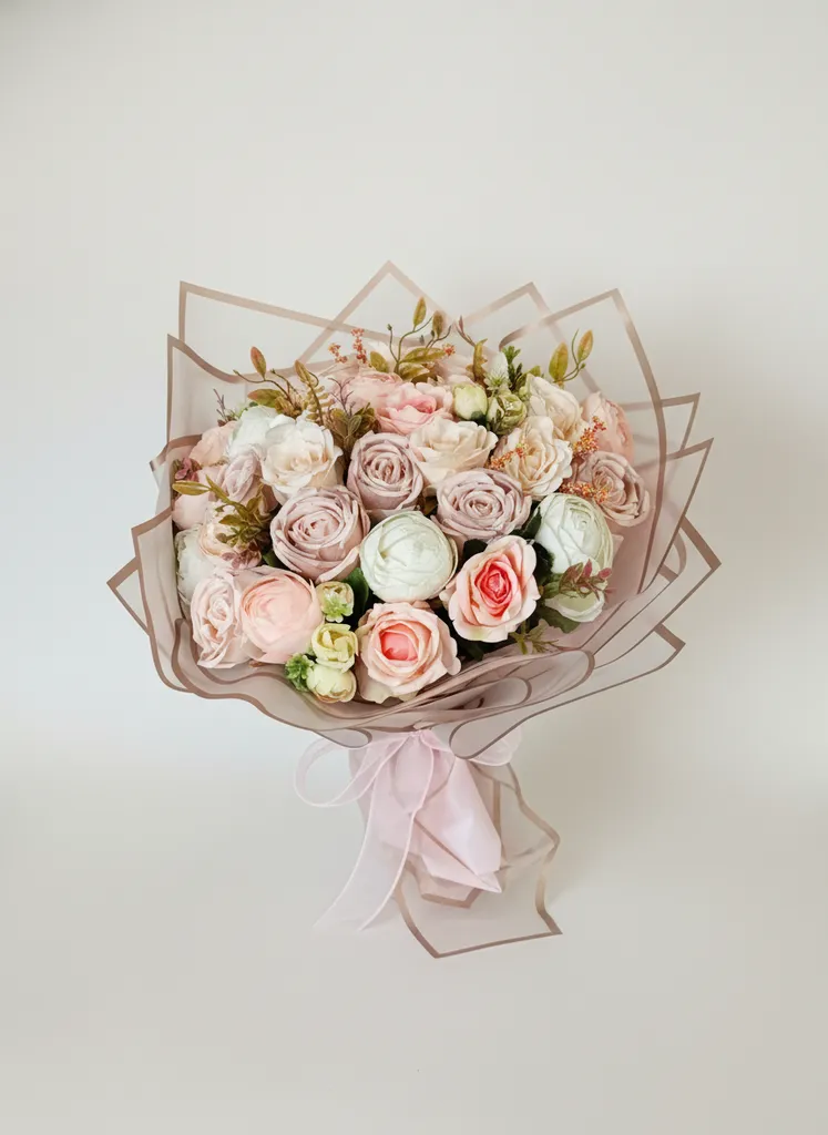 Pembe ve Beyaz Güllerden Oluşan Özel İsteme Buketi Aranjmanı