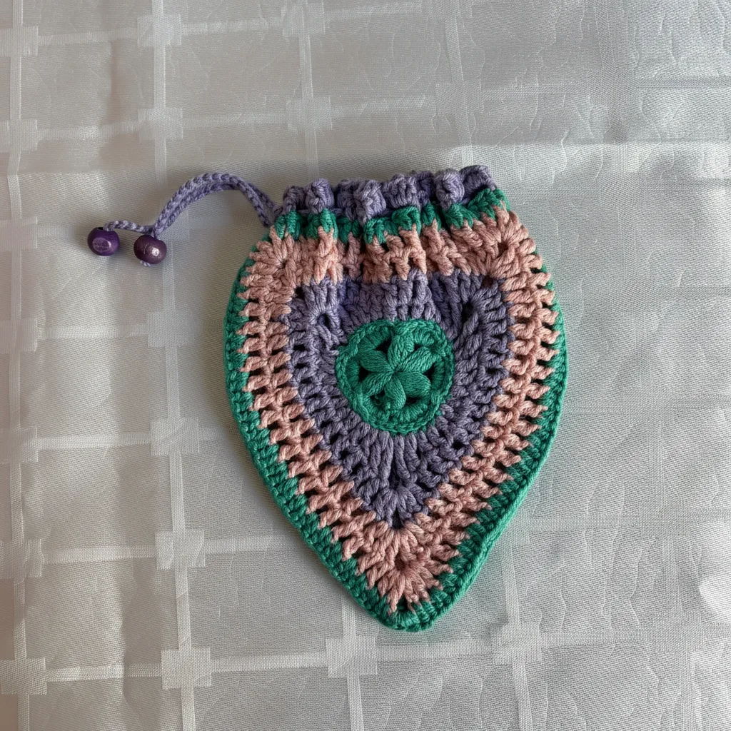 Renkli El Örgüsü Kese Çanta – Çiçek Motifli, El Emeği Zarafet