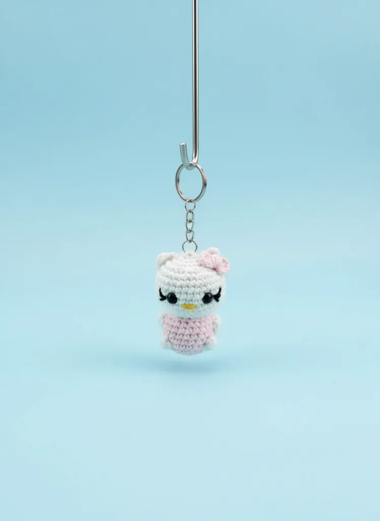 Örme Hello Kitty Anahtarlık - Pembe Elbise Detaylı - El Emeği