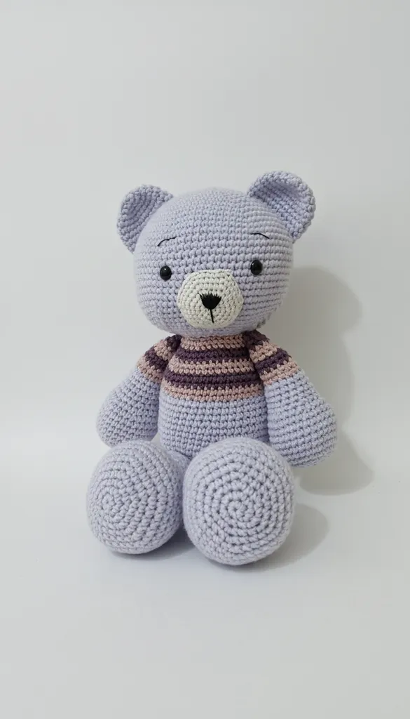 Lila Örgü Ayıcık Oyuncak - 50 cm, Yumuşak Dokulu - El Emeği