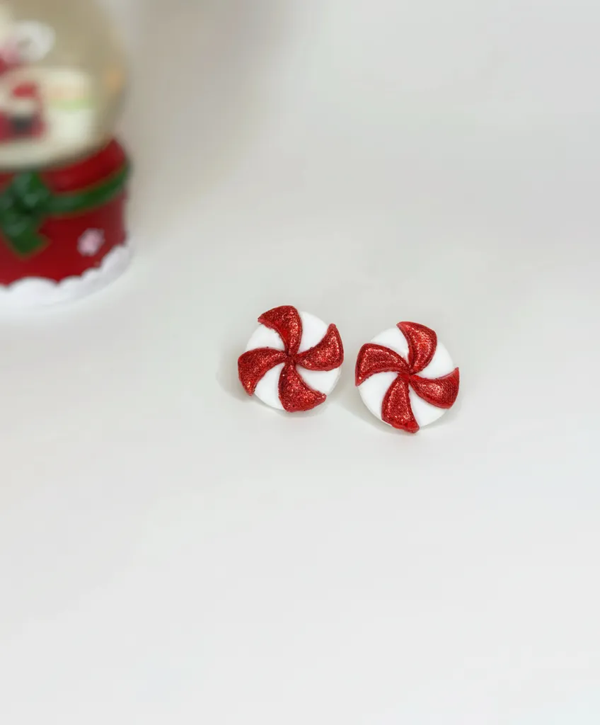 Kırmızı Beyaz Şeker Küpe - Polimer Kil Özel Tasarım