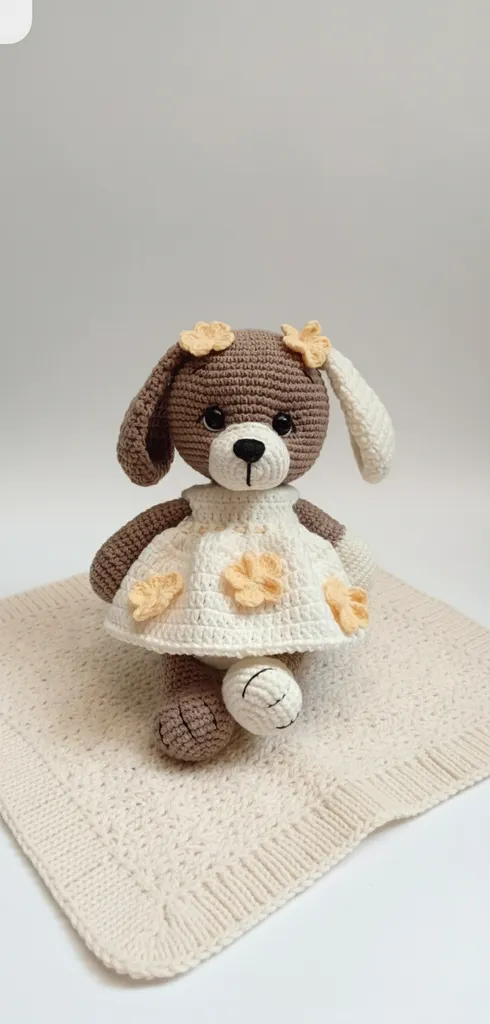 Örgüsü Amigurumi Elbiseli Köpek Oyuncak Bebek - 25 cm - El