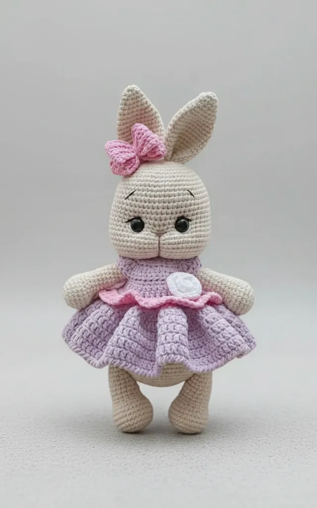 Lila Elbiseli Örgü Tavşan Amigurumi Oyuncak Bebek - El Emeği