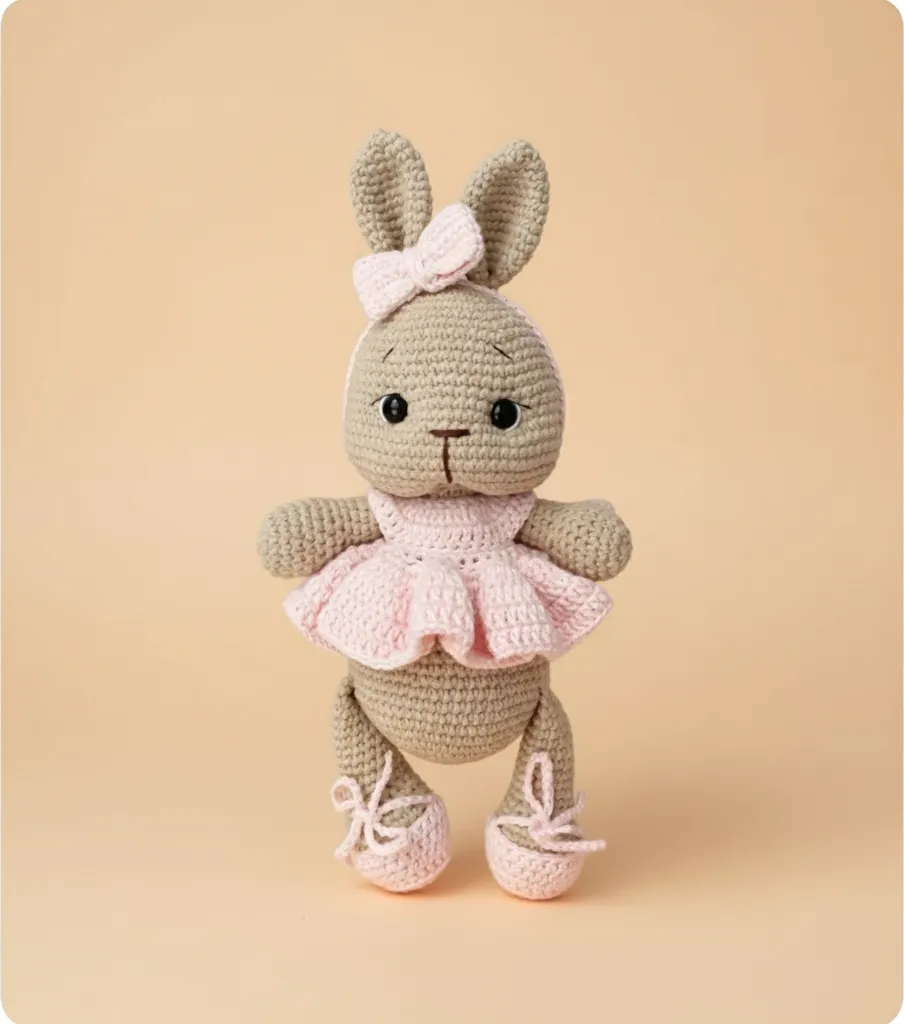 24 cm Pembe Elbiseli Örgü Oyuncak Tavşan - El Emeği Bebek Oyuncak