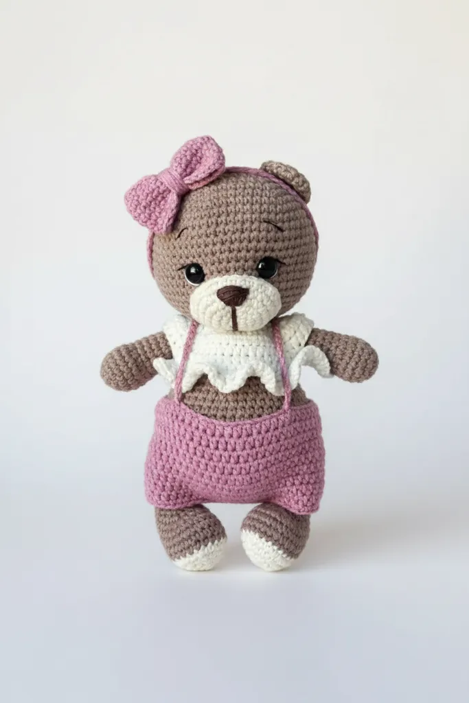 Şortlu Amigurumi Ayıcık - 25 cm Pembe El Örgüsü Oyuncak