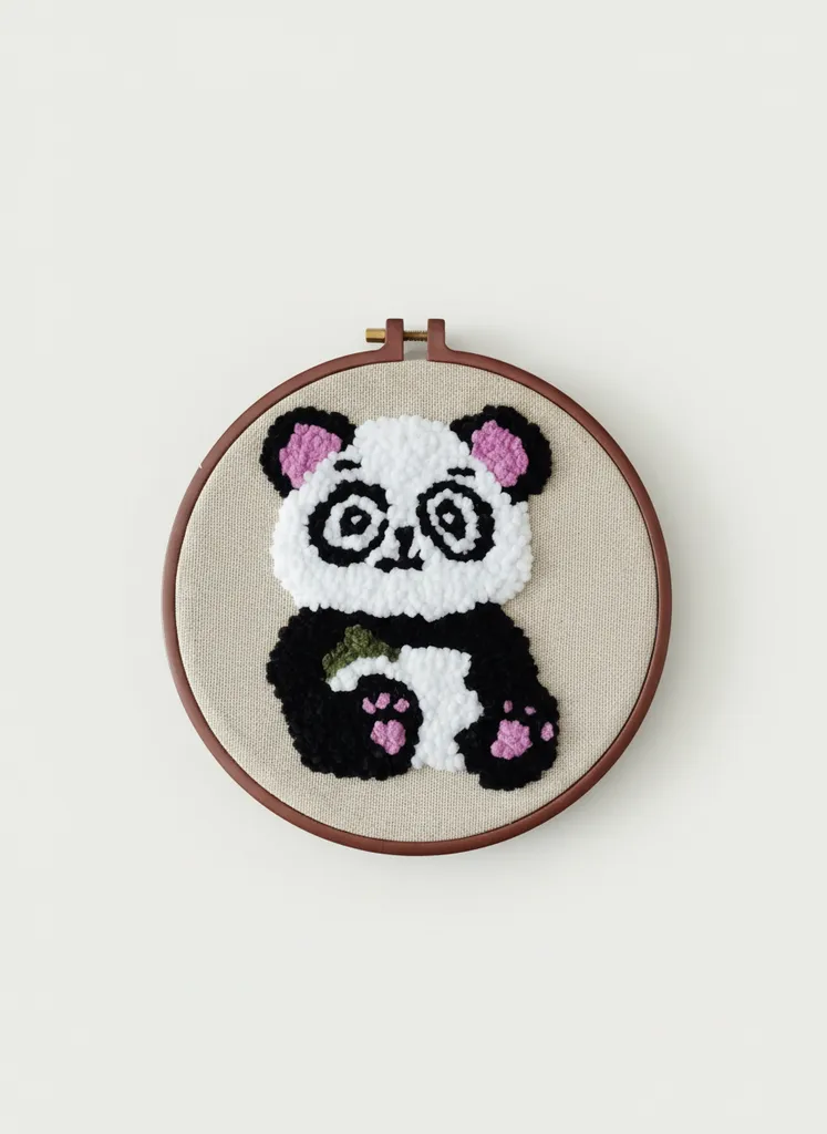 Punch İşleme Panda Duvar Panosu - 25 cm Ahşap Kasnakta El Emeği