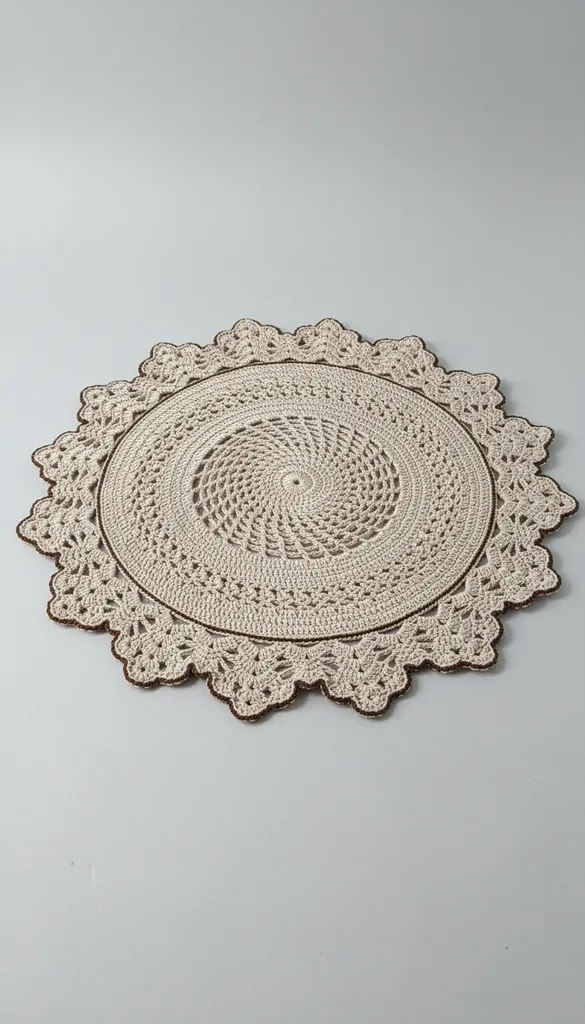 Krem Rengi Yuvarlak Dantel Masa Örtüsü Runner - El Örgüsü