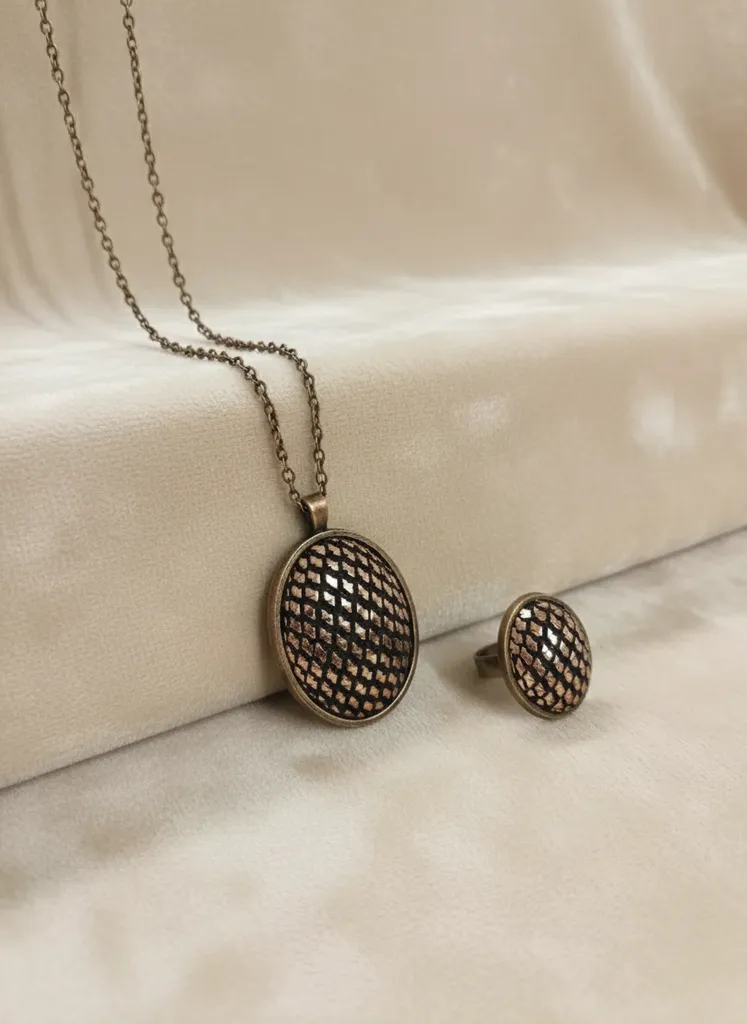 Bakır Tel Kırma Oval Kolye ve Yüzük Seti - Bartın El Sanatı