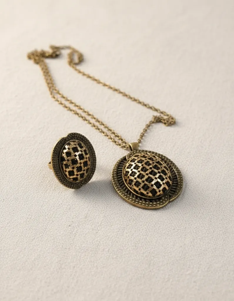 Altın Tonlarında Telkırma Kolyeli Takı Seti - El İşçiliği