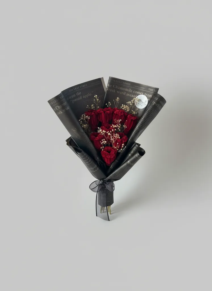 8'li Şönil Kırmızı Gül Buketi - El Emeği Özel Tasarım