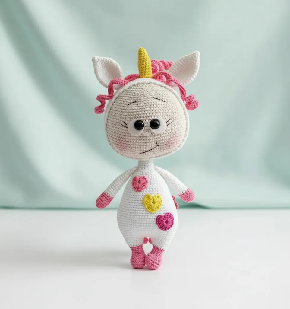 Beyaz Örgü Unicorn Oyuncak Bebek - 25 cm Amigurumi Boni