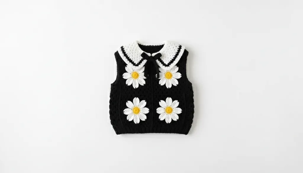 Siyah Örgü 3D Papatya Süveter - Çocuk Giyim (1-10 Yaş)
