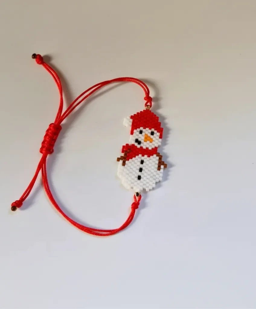 Kırmızı İpli Ayarlanabilir Miyuki Boncuk Kardan Adam Bileklik