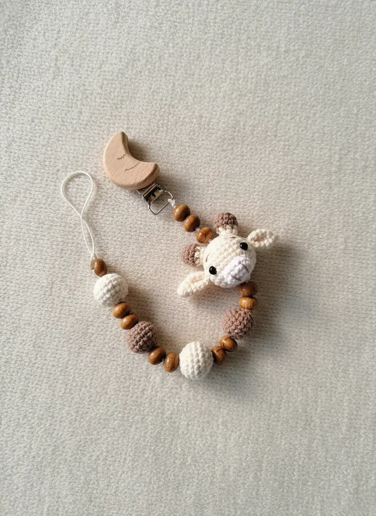 Zürafa Figürlü Emzik Askısı - Ahşap Boncuklu ve El Yapımı