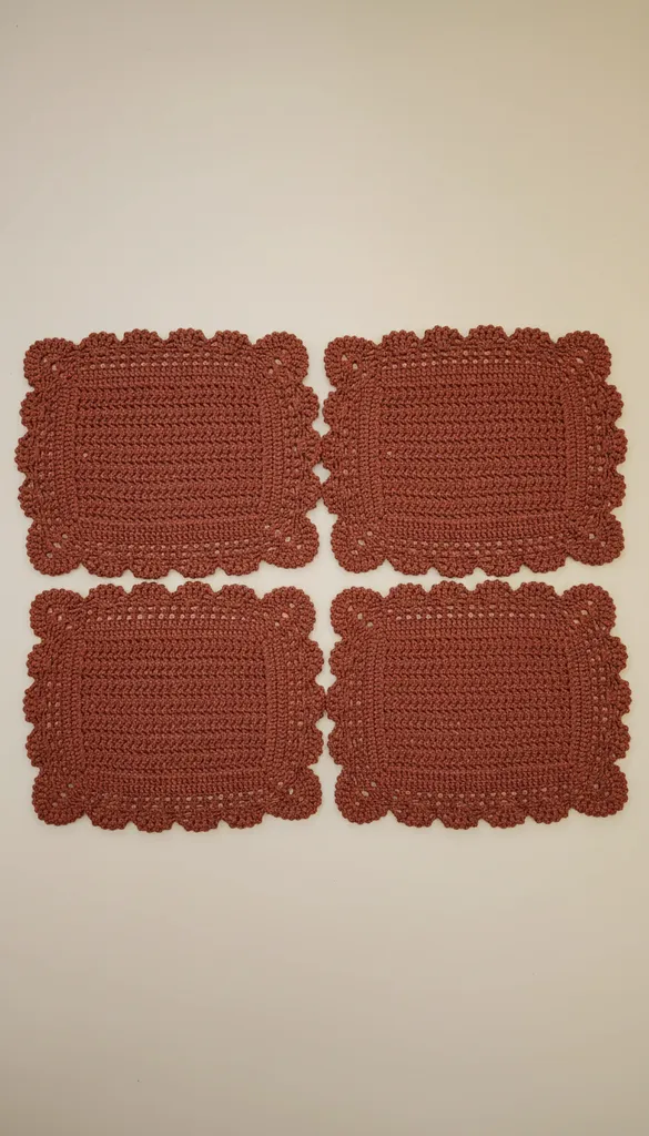 Kiremit Rengi El Örgüsü 4’lü Dikdörtgen Supla Takımı – 30x35 cm