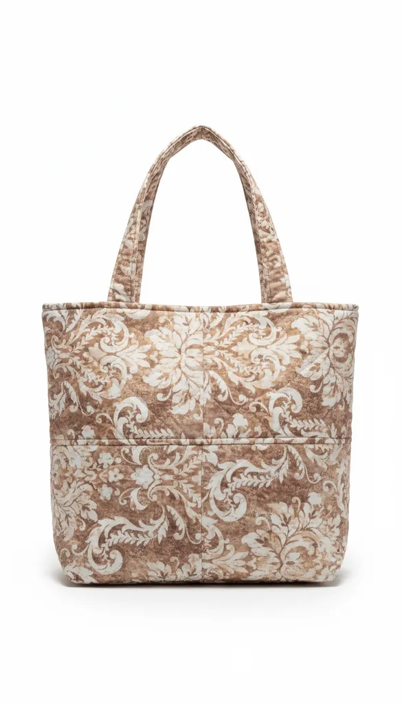 Kahverengi Beyaz Desenli Omuz Çantası - Kumaş Tote Çanta