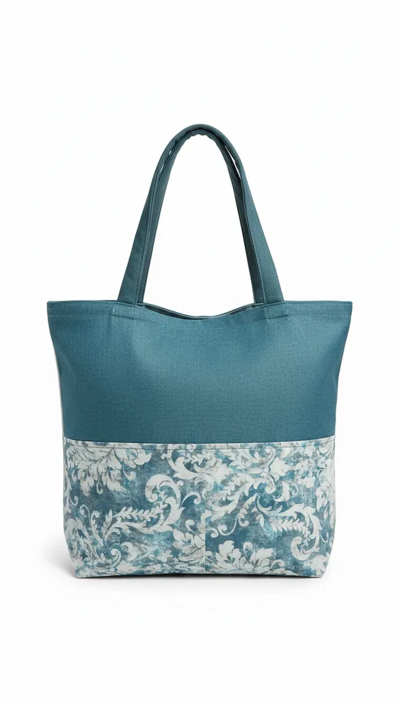 Mavi Desenli Kumaş Omuz Çantası - Camböceği Kumaş Detaylı