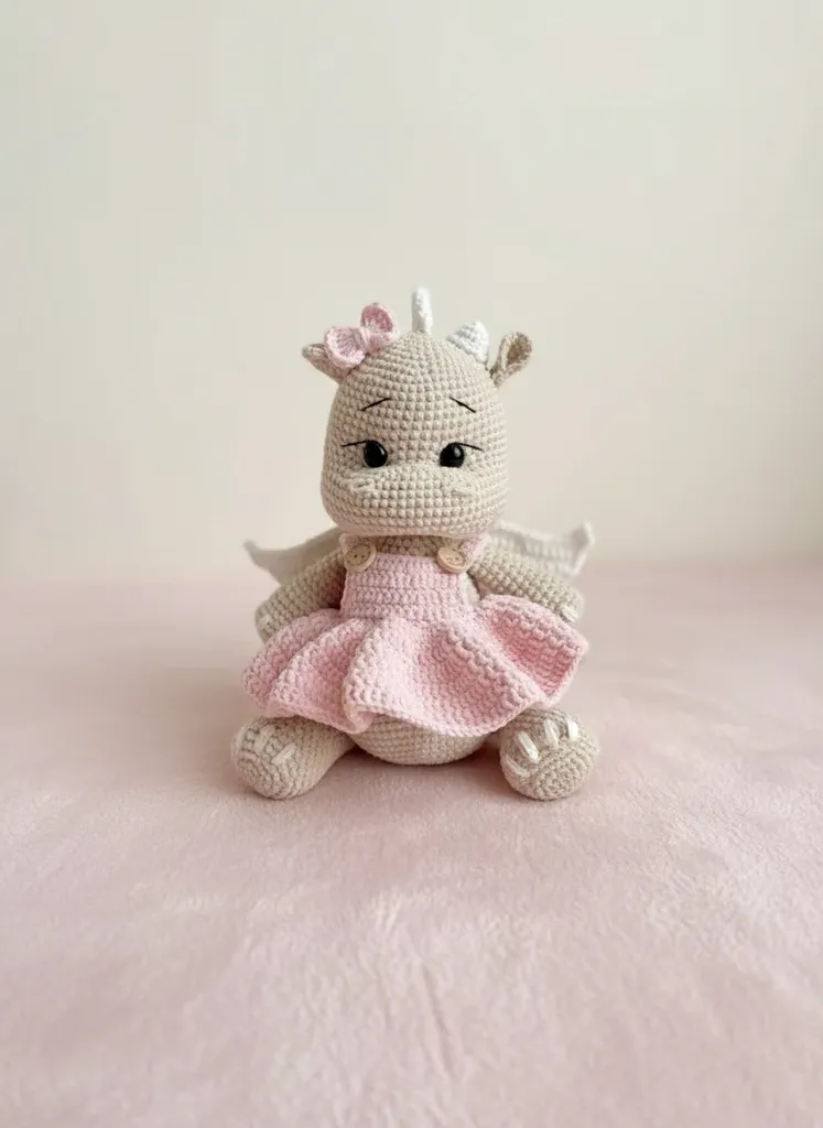 Pembe Elbiseli Amigurumi Hipo Bebek Oyuncak - El Yapımı