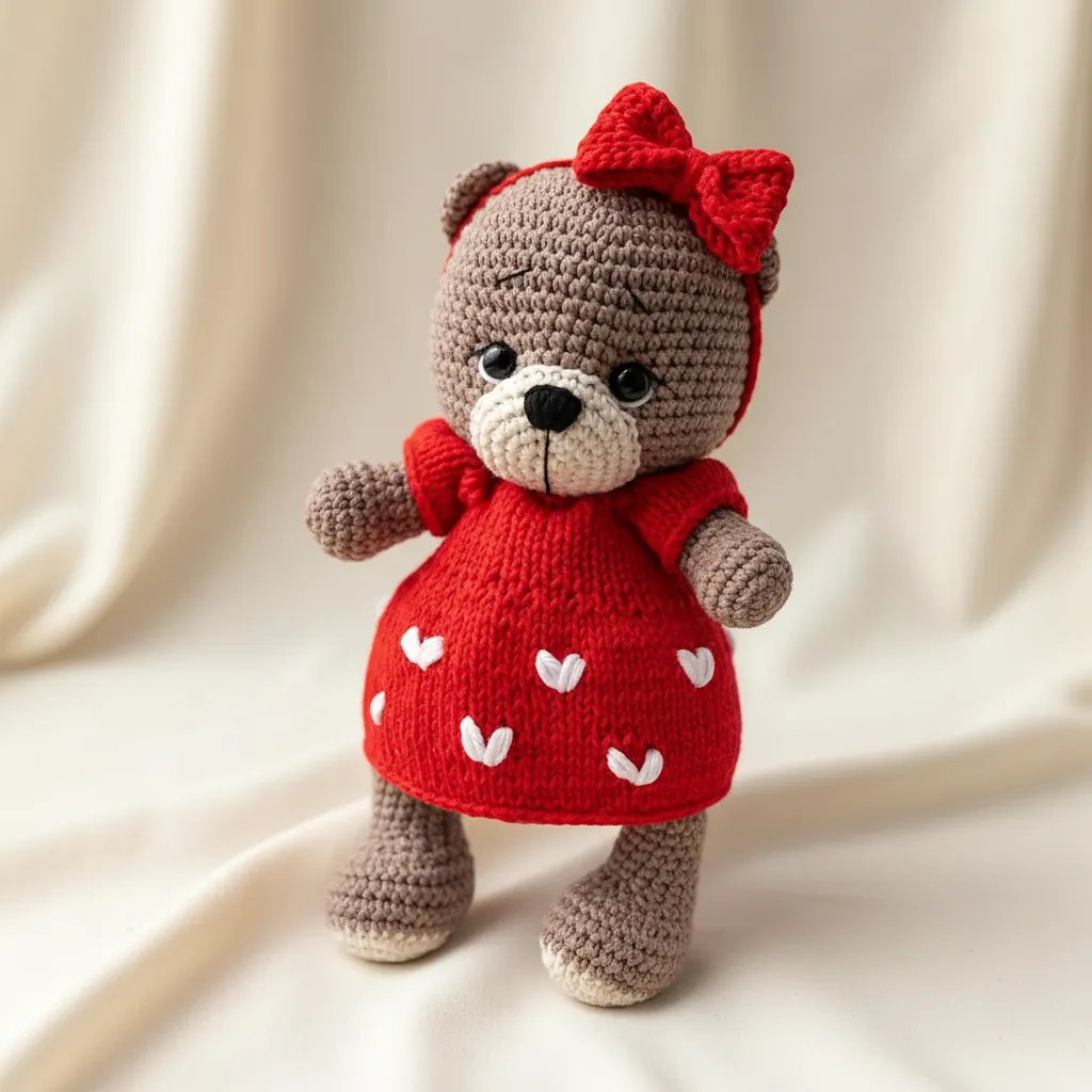 Kalpli Elbiseli Amigurumi Ayıcık Oyuncak - El Yapımı Hediyelik