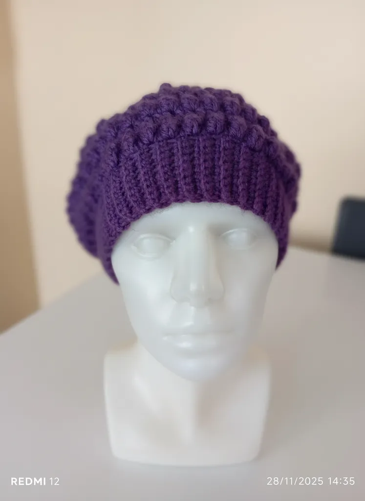 Mor Renkli Pamuklu Örgü Mevsimlik Bere - El Emeği