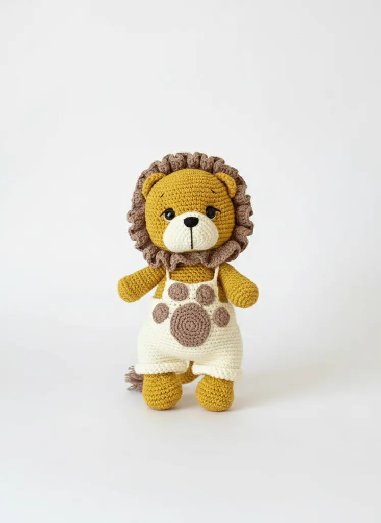 Krem Tulumlu Amigurumi Aslan Bebek Oyuncak - El Yapımı