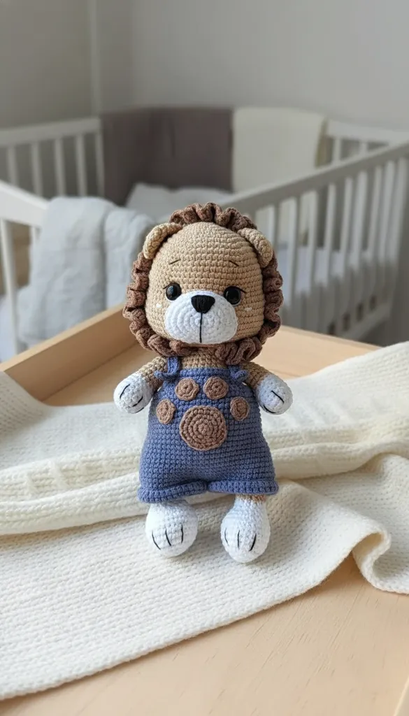 Mavi Tulumlu Amigurumi Aslan Oyuncak Bebek - El Yapımı