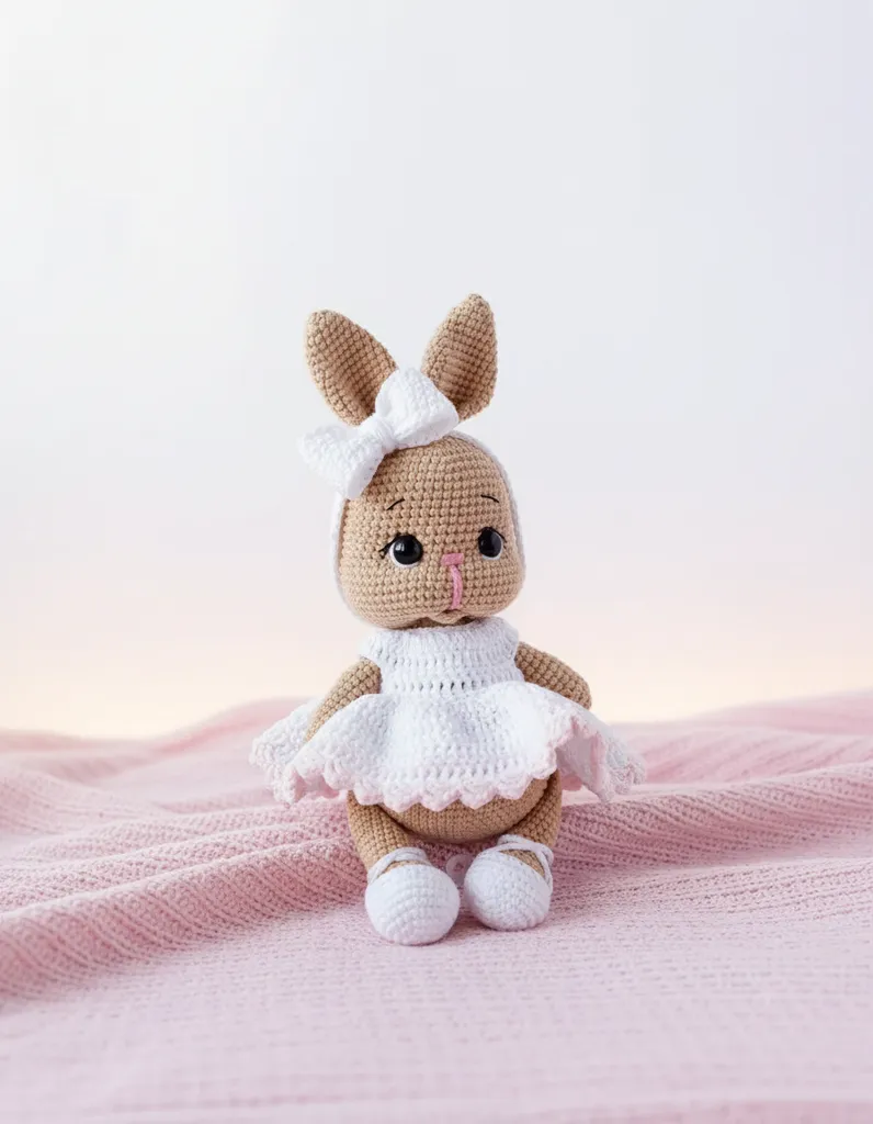 Amigurumi Oyuncak Tavşan - Beyaz Elbiseli ve Pudra Güpürlü