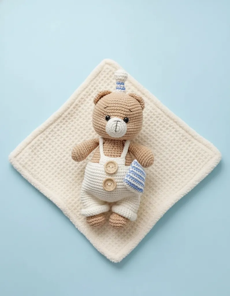 Amigurumi Örgü Oyuncak Ayı - Krem Tulumlu Uykucu Model