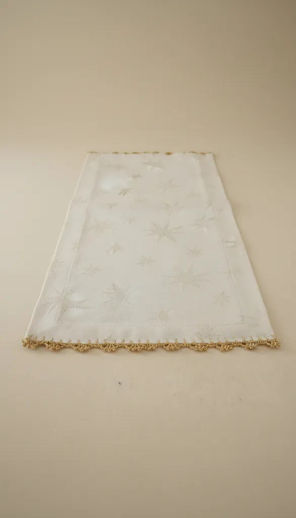 Krem Zemin Altın Rengi İşlemeli İnci Detaylı Çiçek Desenli Runner - 150x47 cm