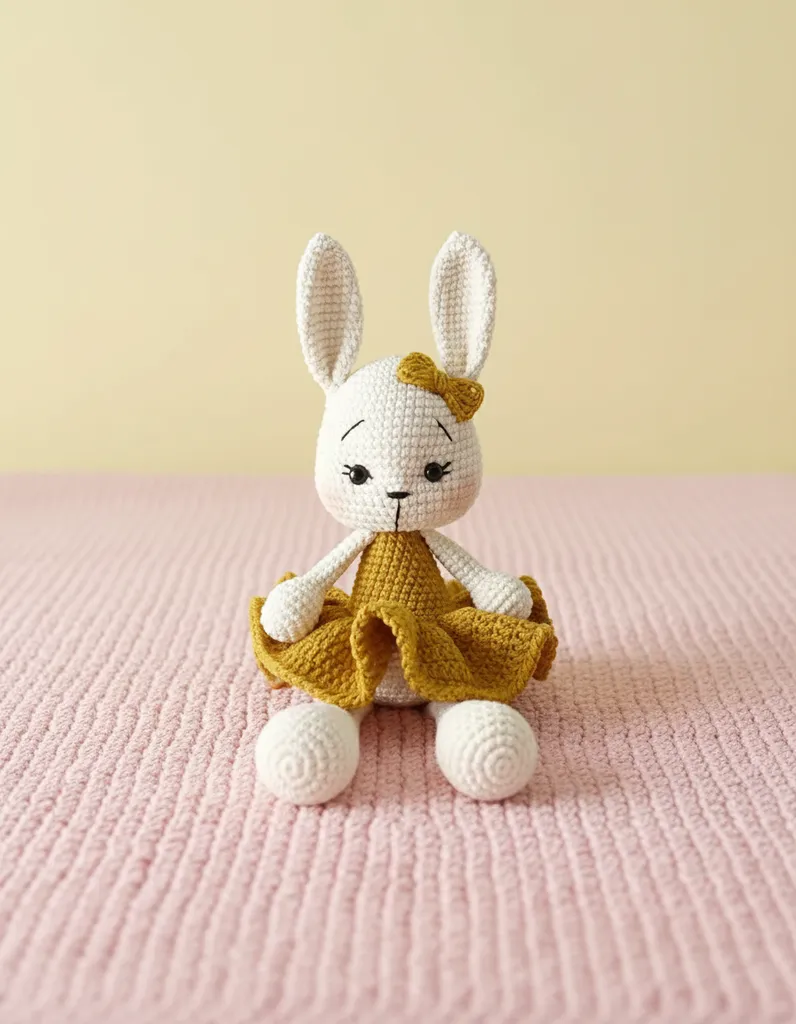 Amigurumi Oyuncak Hardal Elbiseli Sevimli Tavşan - El Yapımı