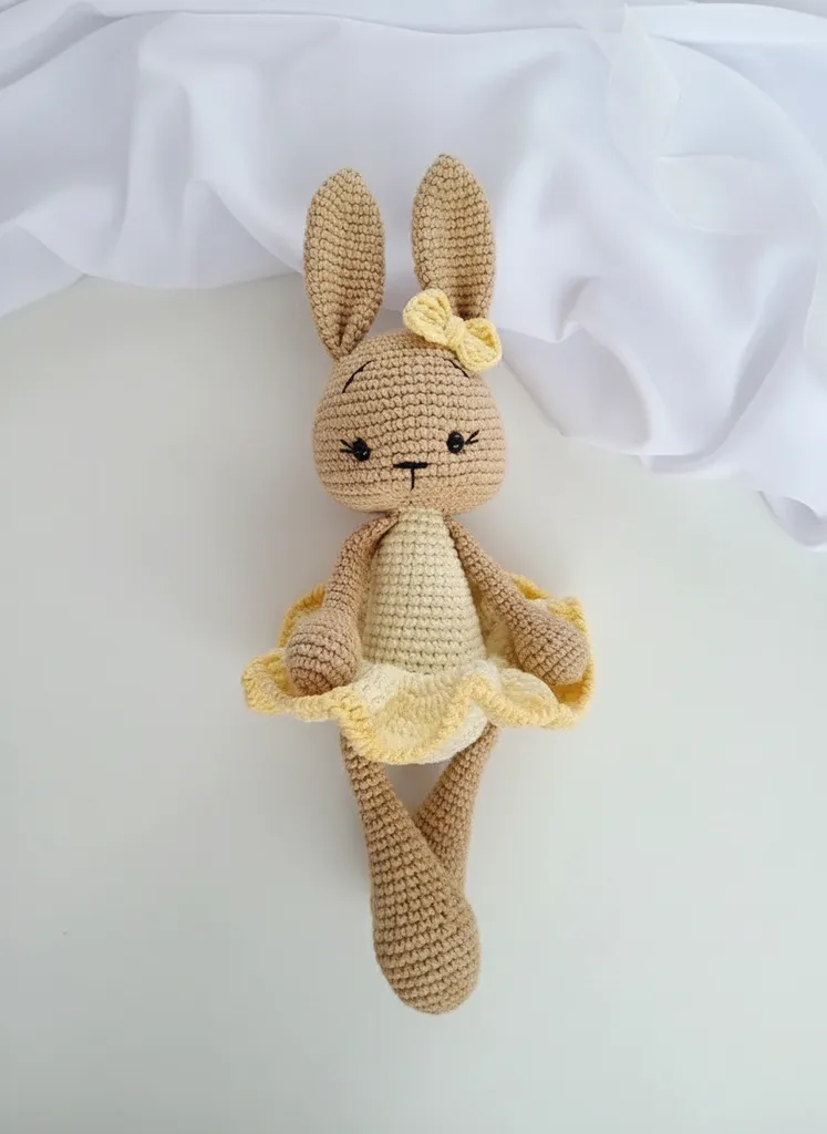 Sarı Elbiseli Amigurumi Tavşan Bebek Oyuncak - El Yapımı Hediye