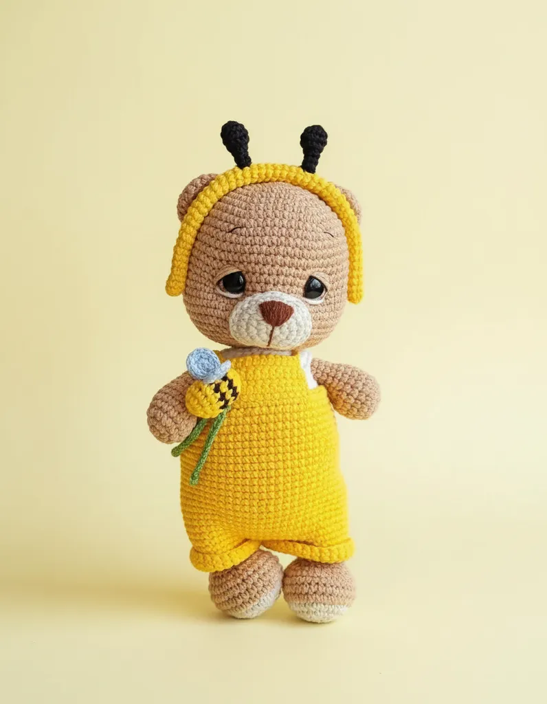 Sarı Arı Kostümlü Amigurumi Ayıcık Oyuncak - El Yapımı Hediye