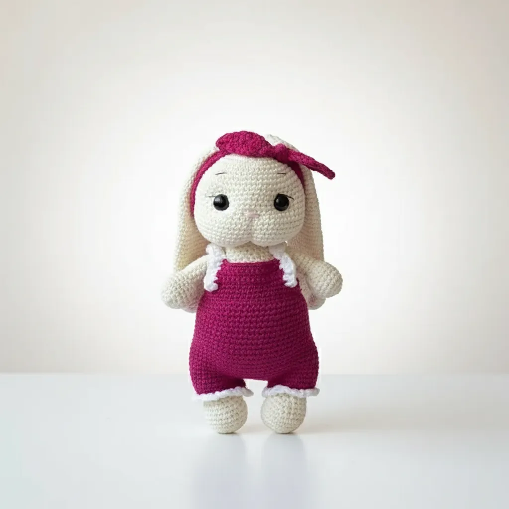 Bordo Tulumlu Amigurumi Tavşan Oyuncak Bebek - El Yapımı Hediye