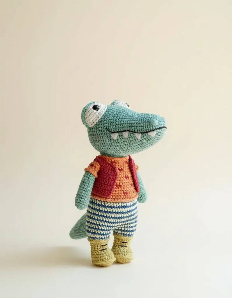 Yeşil Amigurumi Timsah Oyuncak - El Yapımı Örgü Bebek Hediyesi