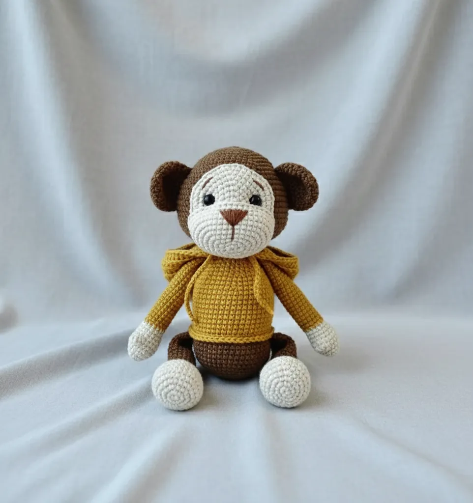 Hardal Kazaklı Amigurumi Maymun Bebek Oyuncak - El Yapımı