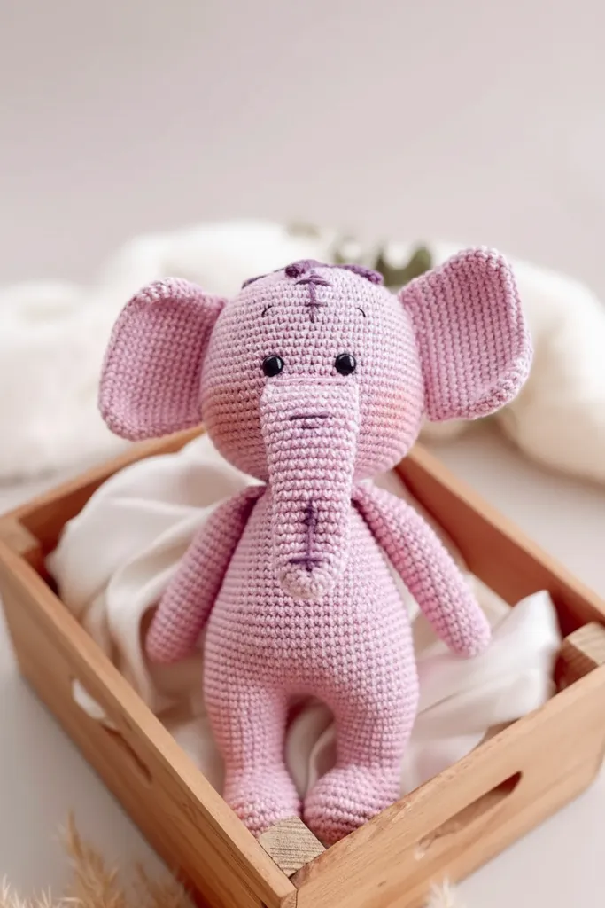 Pembe Amigurumi Fil Oyuncak Bebek - 25 cm El Emeği