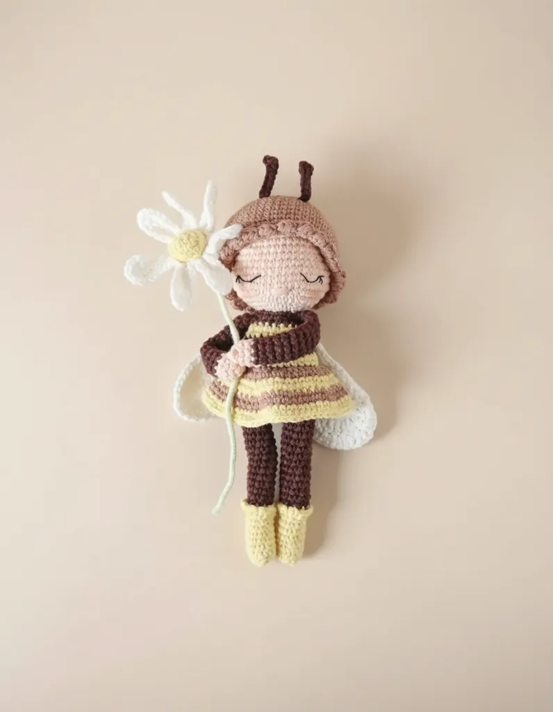 Örme Arı Kostümlü Amigurumi Bebek Oyuncak - El Yapımı Bebek