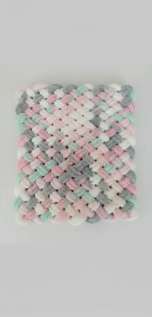 Puffy İp Bebek Battaniyesi - Hasır Örgü, 95x95 cm, El Emeği