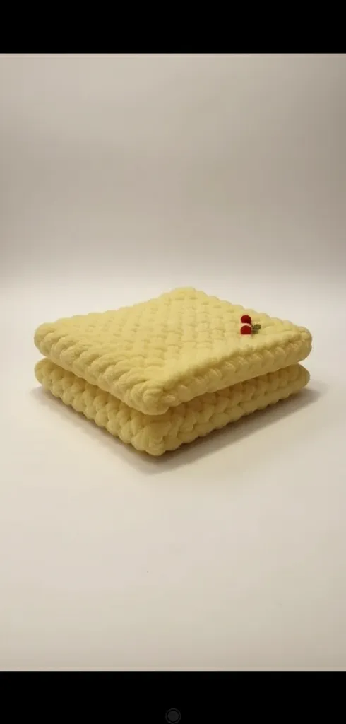 Krem Rengi Kiraz Desenli Puffy Bebek Battaniyesi 90x90 cm