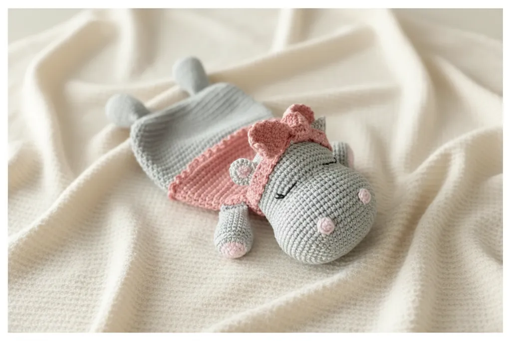 Gri ve Pembe Amigurumi Hipo Uyku Arkadaşı - El Yapımı Oyuncak