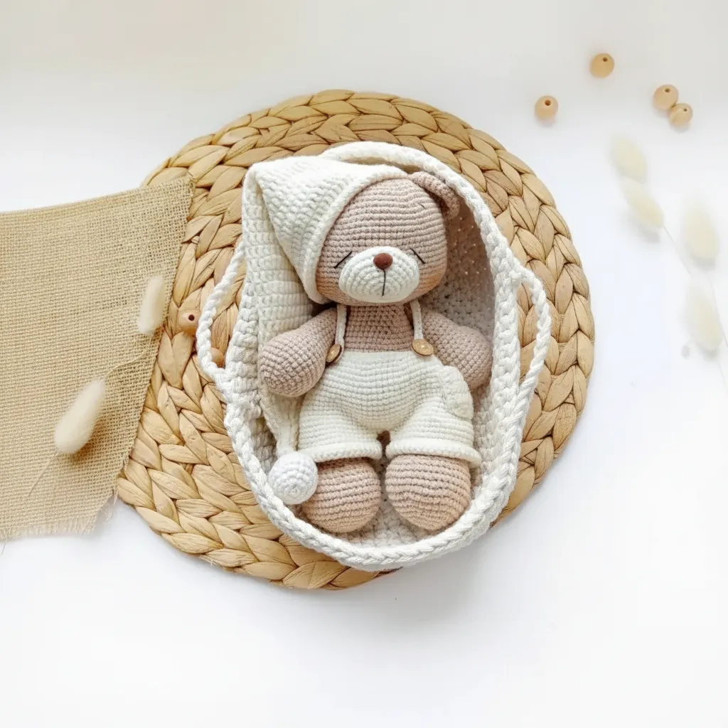 Amigurumi Uyku Tulumlu Ayıcık Bebek Oyuncak - El Yapımı Hediye
