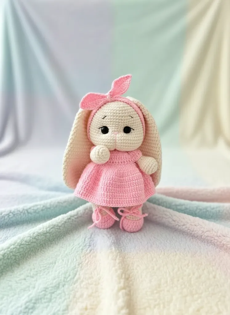Örgü Pembe Elbiseli Amigurumi Tavşan Bebek - El Yapımı Oyuncak