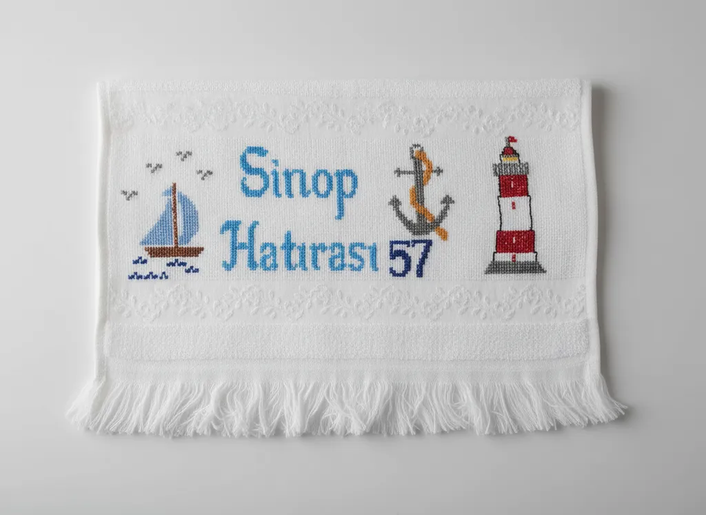 Beyaz Mutfak Havlusu - Sinop Hatırası Temalı El İşlemesi 81 İl