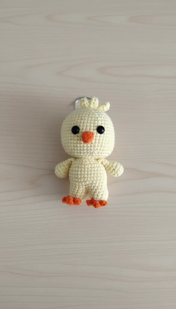 Sarı Örgü Civciv Anahtarlık - Pamuk İpliği ve Boncuk Elyaf Dolgulu